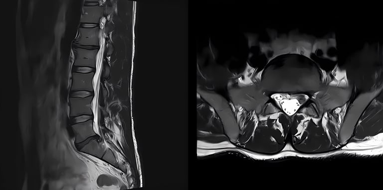 Resonancia magnética de columna lumbar mostrando hernia discal