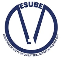 ESUBE logo with blue V shape and text curved around it